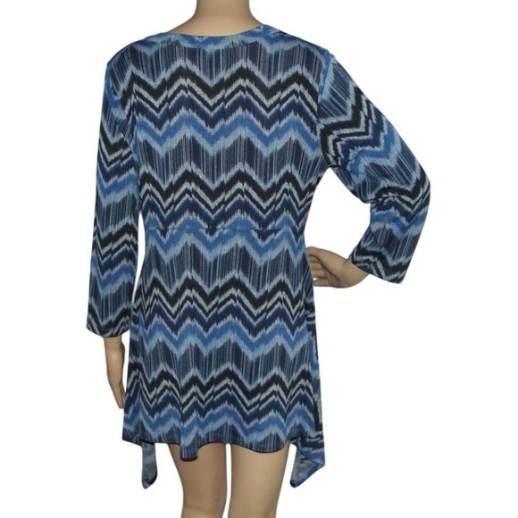 Karen Kane Womens Blue & Black Chevron Print Tunic Top XL - Picture 2 of 10